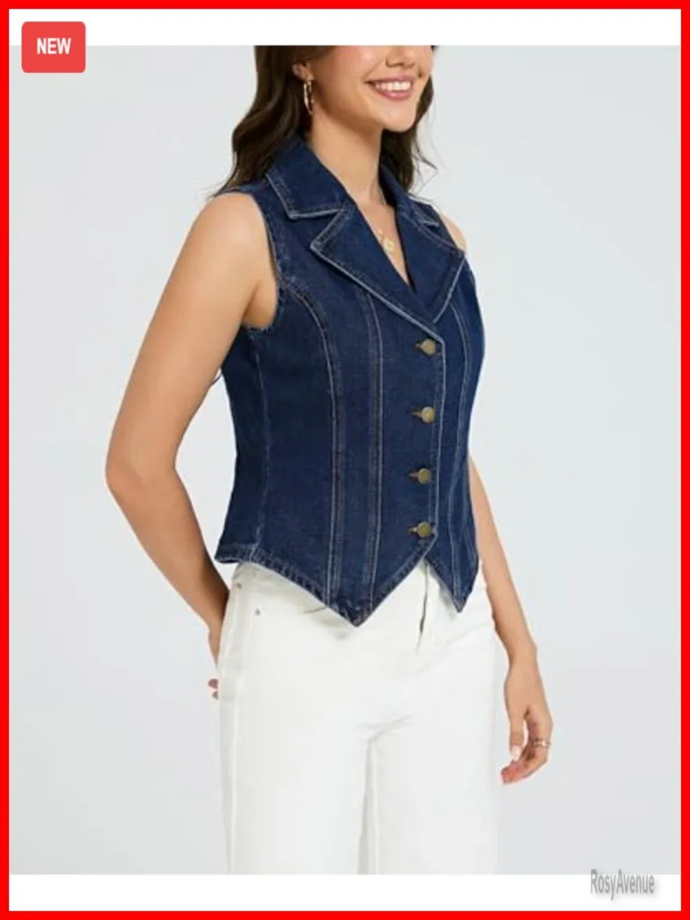 Women's Denim Vest Top Lapel Collar Sleeveless V Neck Button Down